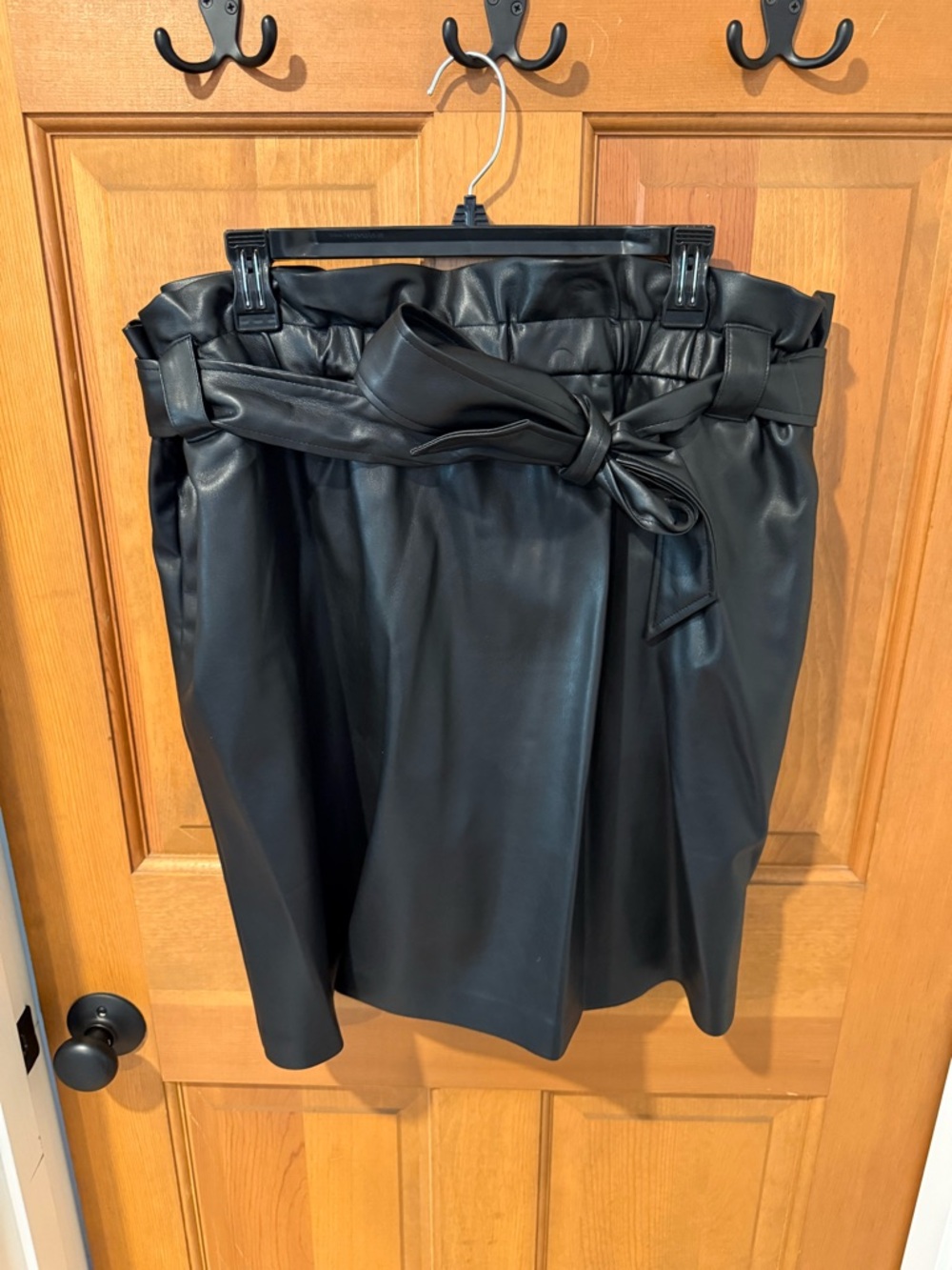 Eloquii Black Faux Leather Paperbag Waist Skirt with Self Tie